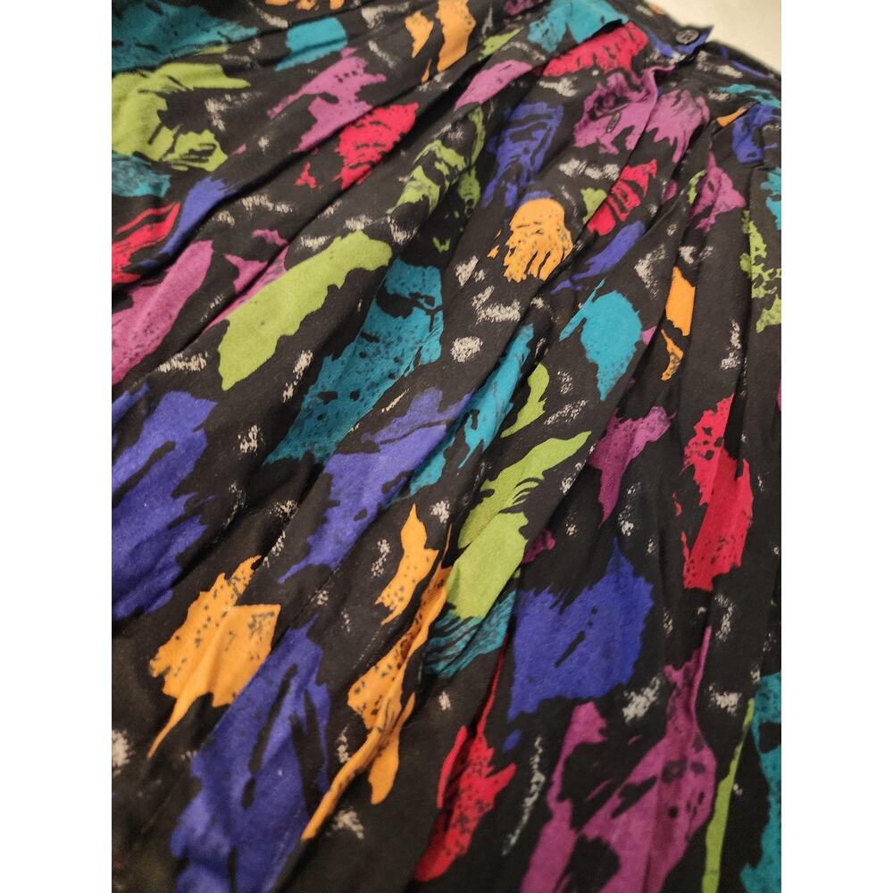 Vintage Worthington Rayon Skirt Leaf Print Full Swing Midi Skirt Colorful sz 14 - Picture 2 of 9